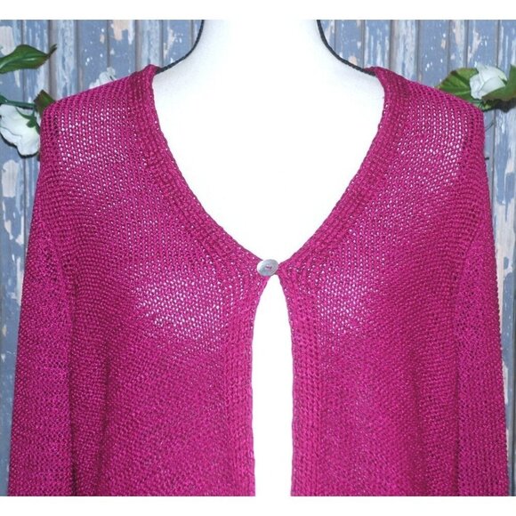 Intuitions Ladies Purple Single Button Open Front Cardigan XL Pockets Sheer - Picture 2 of 10